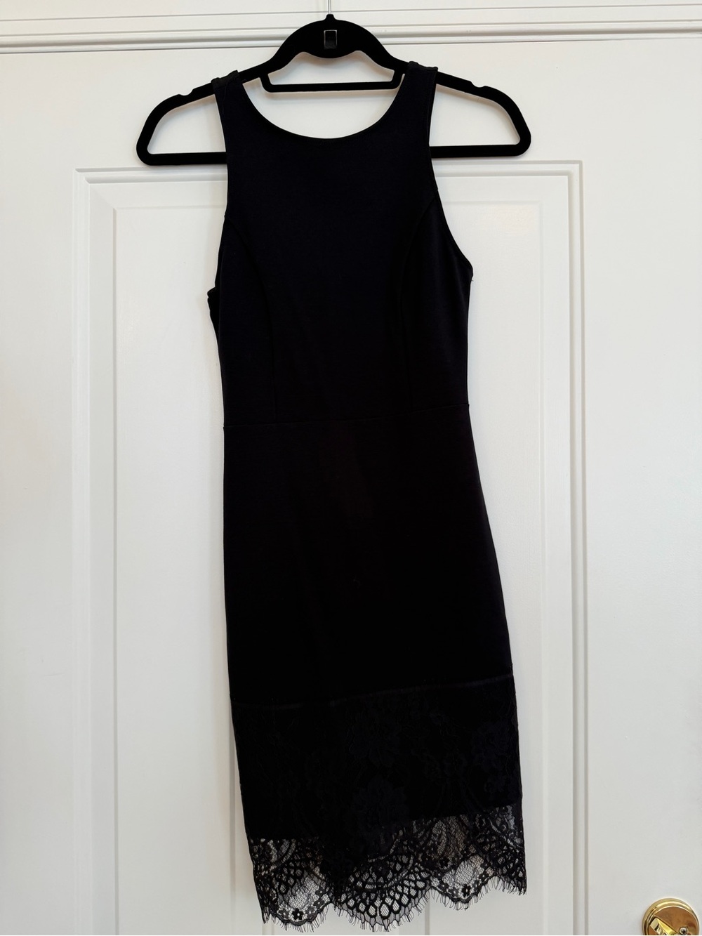 Solemio Black Sleeveless Sheath Dress with Lace Hem